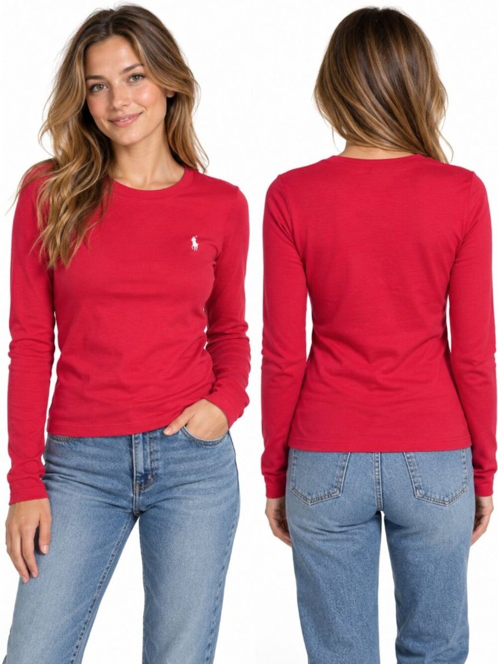 Ralph Lauren Sport Pink Long Sleeve Tee Womens Size M Cotton Crewneck Preppy
